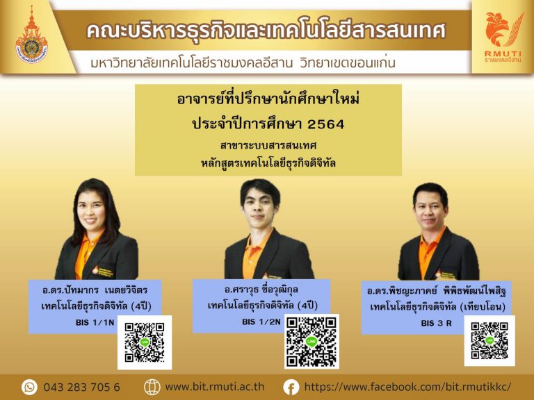 อาจารย์ที่ปรึกษานักศึกษาใหม่ ประจำปีการศึกษา 2564 สาขาระบบสารสนเทศฯ